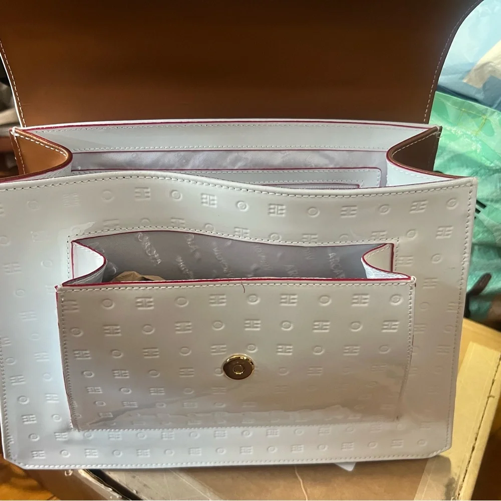 Arcadia Italian patent leather satchel bag white NWT retail $498 - Picture 11 of 16